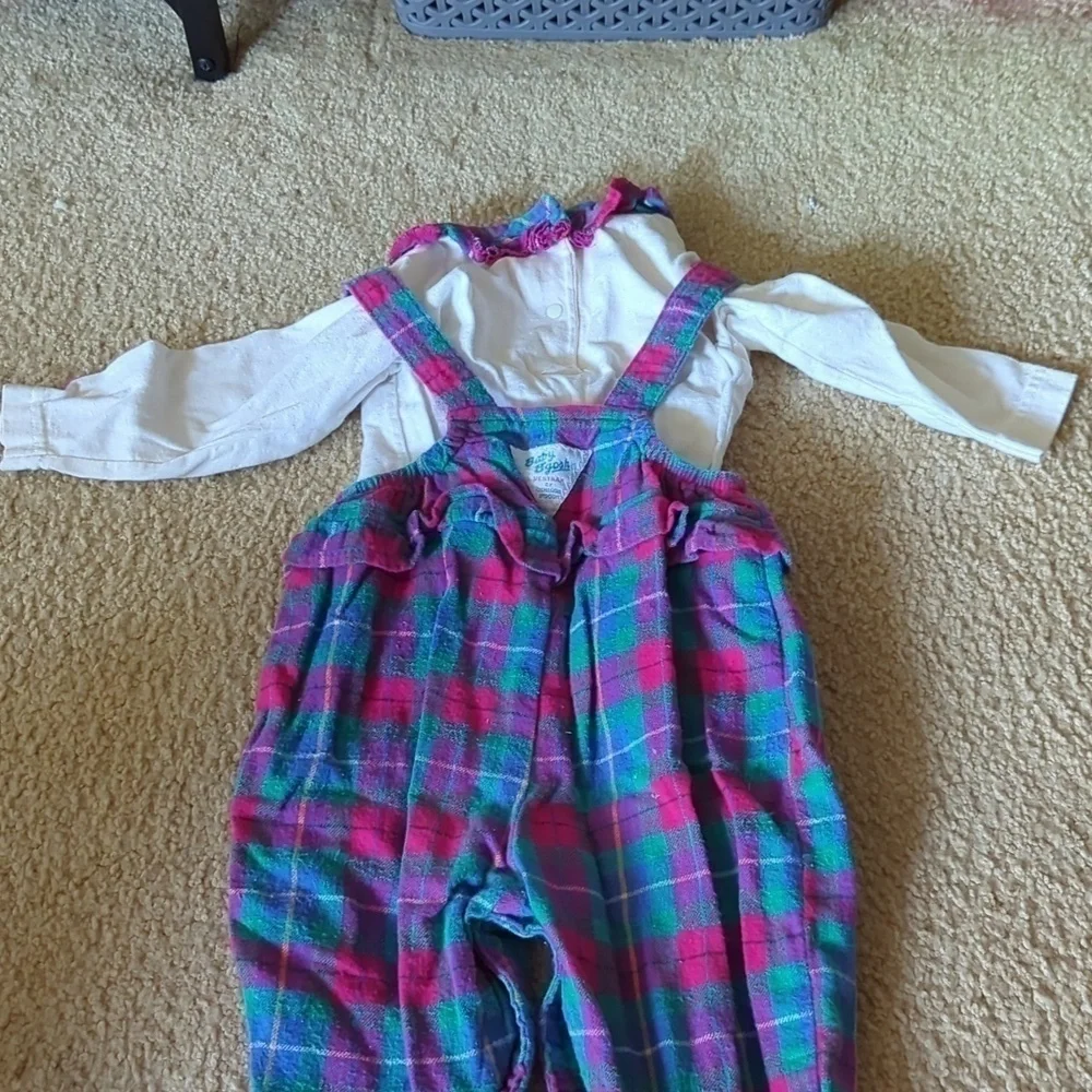 Vintage Baby B'Gosh Plaid Footed Overalls & Matching One Piece Set Size 6-9 M